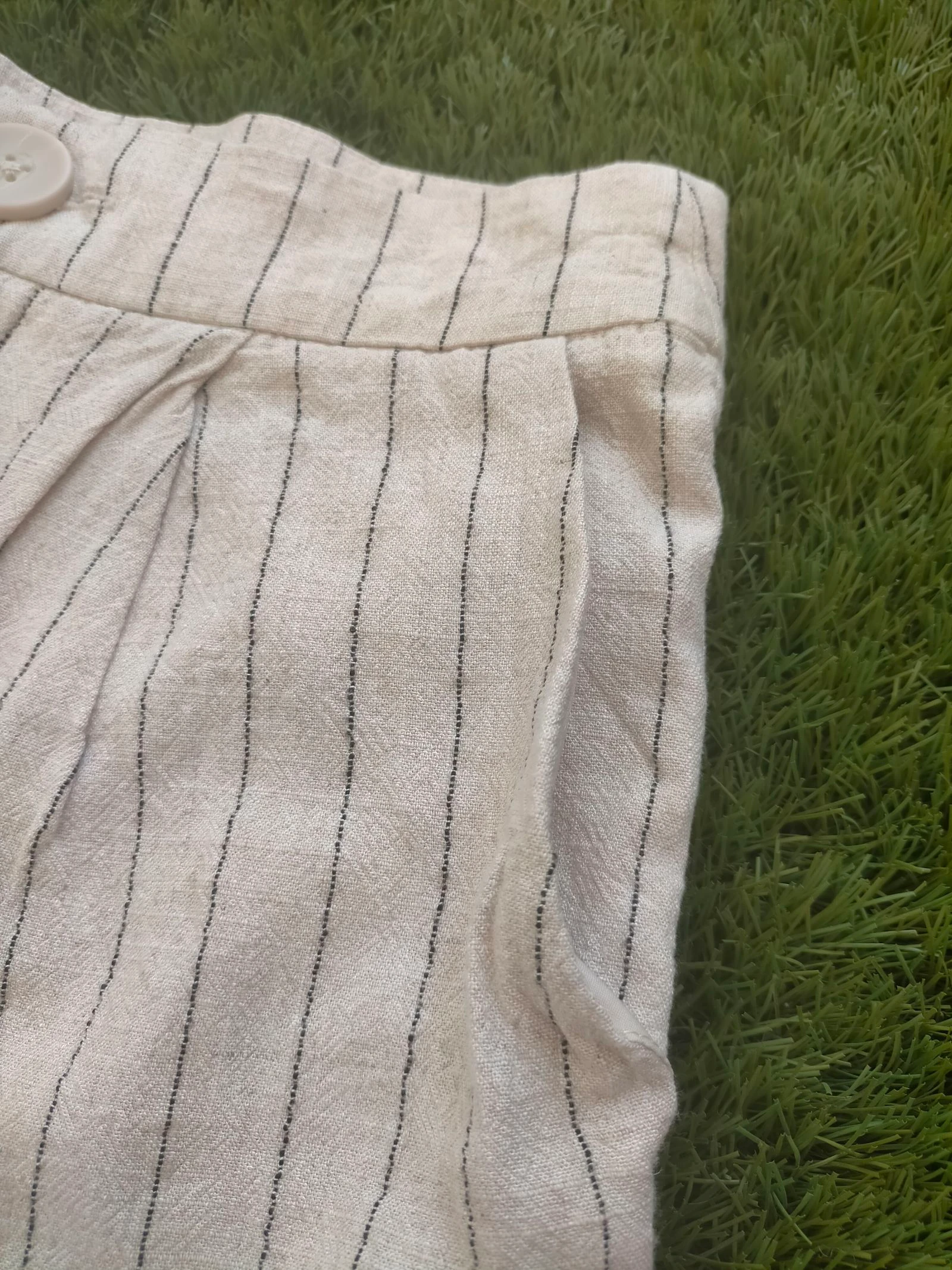 Pantalón lino rayas beige Stradivarius Palazzo Talla S  – photo 8